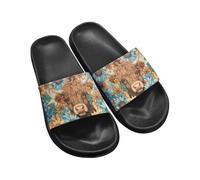 COEQINE Highland Cow Slippers Women Size 3 Black Sloe Sliders Summer Slides Men Women UK Hippe Flower Hard Sole Shower Shoes Fishing Companion House Shoes