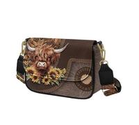 COEQINE Highland Cow Sunflower Crossbody Bag For Women Leather Backpack Purse with Removable Straps Hobo Bags Large Capacity Soft Vegan Crossbody Handbag