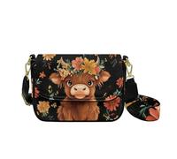 COEQINE Hobo Shoulder Bag for Women Leather Highland Cow Bucket Crossbody Bag Set for Woman Lady, Leather Purse Large Bucket Handbag with Strap, Vintage Floral
