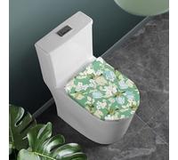 COEQINE Humming Bird Floral Green Print Toilet Lid Cover White Green,Elongated Toilet Lid Cover Pull On Non Slip for Bathroom