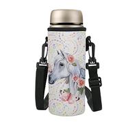 COEQINE Insulated Water Bottle Carrier Bag Case Pouch Cover with Adjustable Shoulder Strap Design Floral Hose Pattern for Girls Women School Travel Hiking Walking Bottle Carrier Bag