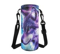 COEQINE Insulated Water Bottle Carrier Holder Bag Case Pouch Cover Design Wolf Galaxy Pattern,with Adjustable Shoulder Strap for Stainless Steel/Glass/Plastic Bottles Fit Walking Gym Travel
