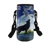 COEQINE Kids Adult Water Bottle Carrier Bag,Print Floral Wolf,Neoprene Portable Insulated Bottle Sling Holder Bag,for Stainless Steel and Plastic Bottles