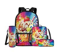 COEQINE Kids Backpack Set for Girls 4-9,4 Pcs Backpack for School with Lunchbox Big Pencil Case and Water Bottle Sleeve,Preschool Book Bag with Laptop Compartment,Sport Volleyball Ball Themd