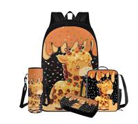 COEQINE Kids Backpack with Lunch Box Set of 4 Giraffe Yellow Ice Cream Drip Printed Kids School Bag 1St Grade 6-14 Elementary Middle School Pencil Case Water Bottle Pocket Travel Sport Kindergarten