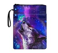 COEQINE Kids Book Sleeves with Zipper Pocket for School, Starry Wolf Pattern Book Cover Case with Strap for Hand Non Slip, Butterfly