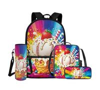 COEQINE Kids School Backpacks Baseball Drip Bookbag for Boys Teens,4 Pcs Bookbag Insualted Lunch Bag Pencil Case Water Bottle Sleeve Set, Elementary Laptop Back Pack Back to School Supplies