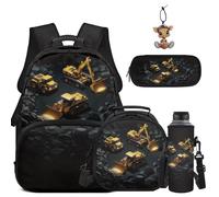 COEQINE Kindergarten Backpack for Boys 4-12 Kids School Bag 1ST Grade with Lunchbox Black Vintage Truck Themed for 6-14 for Middle School with Water Bottle Pocket Pencil Case Hiking Daypack
