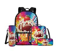 COEQINE Kindergarten Backpack for Boys with Lunch Box Set,American Football Rainbow School Backpacks with Pencil Case and Water Bottle Sleeve,1st Grade Kids School Bookbag for Student