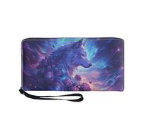 COEQINE Ladies Wallets Leather Blue Wolf Rose Flower Clutch Wristlet Wrist Strap Cellphone Case Pocket Wallet Lade Purse Moenybag Gifts for Graduation Birthday