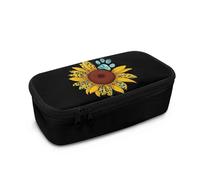 COEQINE Large Black Pencil Box for Boys Sunflower Dog Paw Print High Capacity Holder Box Storage Bag Desk Organizer Pouch Pen for Middle School Office College,Kawaii Dog Paw Print
