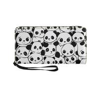 COEQINE Large Credit Card Holder for Women Leather Cute Panda Long Zipper Pouch Card Holder Keychain Clutch Wristlet Wrist Strap for Her Birthday Day of Commemoration Gifts