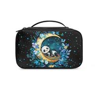 COEQINE Large Makeup Bag for Women Big Capacity Cosmetic Bag with Handles Double Layer Travel Organizer Case with Cute Moon Blue Floral Panda Pattern Toiletry Case with Handles