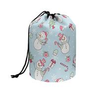 COEQINE Large Open Makeup Bag Drawstring Handbags for Women Travel Snowman Light Blue Print Portable Toiletry Bags with Mesh Pocket Travel Cosmetic Bag for Teen Girls Birthday