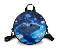 COEQINE Large Shoulder Bag for Women Trendy Capybara Lotus Print Cell Phone Crossbody Bags for Woman Leather Backpack Purse for Ladies Girls Circular Style Lightweight