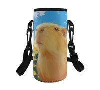 COEQINE Leakproof Water Bottle Kids Capybara Sunflower Water Bottle Carrier Bag Adjustable Shoulder Strap for Kids Adult Hiking Walking School Insulated Sling Holder Print