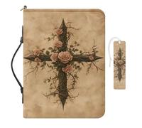 COEQINE Leather Bible Bags for Women Floral Cross Print Bible Carrying Case for Woman Travel Portable Church Bag Book Protective with Handles and Waterproof Bookmark 2 Pack Size L