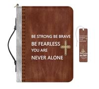 COEQINE Leather Bible Covers for Men Brown White, Be Strong Be Brave Be Fearless Your are Never Alone Print Bible Case for Man Travel, Book Carrying Case Protector for Book Lovers Gifts, Size XL