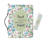 COEQINE Leather Bible Covers for Women Floral Bookmarks Set 2 Pcs Trust in The Lord with All Your Heart Bible Cases for Woman Travel Study Bibles Book Cover Bag with Handles,12.6x9.1x2.8