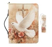 COEQINE Leather Bible Covers for Women Large Size Rose Dove Cross Print Soft Pu Bookmarks Set 2 Pcs Bible Book Cover with Handles Multifunctional Church Handbag Purse for Woman,12.6x9.1x2.8