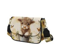 COEQINE Leather Crossbody Bags for Women Sunflower Highland Shoulder Purse for Ladies Shopping Travel Leather Purses Large Tote Hobo Handbag Cell Phone Zipper Pouch
