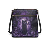 COEQINE Leather Crossbody Purses For Women Large Tote Bag Black Cat Pumpkin Halloween Bucket Bag Leather Shoulder Bag Classic Spooky Season Must Have
