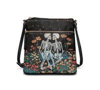 COEQINE Leather Crossbody Purses For Women Large Tote Bag Black Cat Witch Halloween Bucket Bag Leather Shoulder Bag Magical Costume Party Accessory