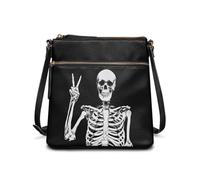 COEQINE Leather Crossbody Purses For Women Large Tote Bag Skull Peace Sign Black Bucket Bag Leather Shoulder Bag Edgy Rock Inspired Look