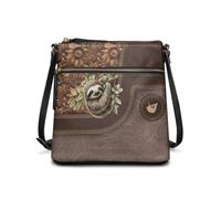 COEQINE Leather Crossbody Purses For Women Waterproof Tote Bag Sloth Boho Flower Bucket Bag Leather Shoulder Bag Laid Back Bohemian Vibe
