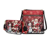 COEQINE Leather Hobo Bags For Women Crossbody Travel Shoulder Tote Bag For Womens Waterproof Santa Snowman Piano Musical Printed Christmas Purse For Woman Multipurpose Daypacks Stachel 2 Pcs