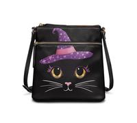 COEQINE Leather Purses For Ladie Waterproof Tote Bag Black Cat Santa Halloween Bucket Handbag Bag Leather Shoulder Bag Festive Fusion Holiday Accessory