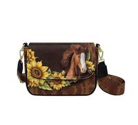 COEQINE Leather Shoulder Strap for Women Horse Sunflower Small Sling Backpack Crossbody Purses Daypack Fanny Pack Cross Body Bag for Outdoors Hiking Traveling