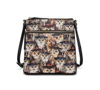COEQINE Leather Tote Bag For School Bucket Bag Leather Shoulder Bag Cat Collage Brown Art Vintage For School Essentials Carry Crossbody Purses For Women