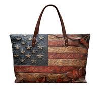 COEQINE Leather Tote Bag For Women with Zipper Work Red Brown American Flag Purses for Womens Shoulder Hobo Bucket Handbag Top Handle for Work Picnic