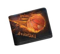COEQINE Leather Wallet for Basketball Purse with Coin Pocket Fire Ball Basketball Print Moneybag with ID Window