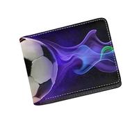 COEQINE Leather Wallet for Men Boys, Fire Ball Soccer Print Boys Wallets for Kids 9-12 Age Portable Fire 3D Ball Print
