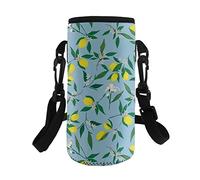 COEQINE Lemon Print Kids Adult Water Bottle Carrier Insulated Neoprene Water Bottle Holder Bag for Hiking Walking Outdoor Adjustable Shoulder Strap for Stainless Steel/Glass/Plastic Bottles
