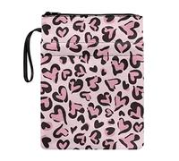 COEQINE Leopard Book Covers for Hardcovers Book Sleeve for Book Lovers Gift Pink Lovely Heart Print Book Protector Pouch Zipper Book Sack Paperback Textbook Bible Purse Tablet Case