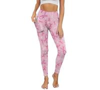 COEQINE Light Pink Leggings for Women High Waist Tall Daisy Print Yoga Womens Butterluxe Workout Leggings with Pockets Stretch Breast Cancer Awareness Pink Ribbon Active Sweatpants Size XS