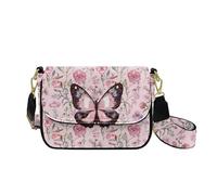 COEQINE Little Pink Butterfly Crossbody Bag for Women Leather Shoulder Purses with Adjustable Straps Waterproof Multicolor Handbag with Adjustable Strap,Vintage Floral