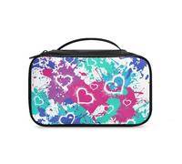 COEQINE Make Up Brushes Pack Travel Cosmetic with Double Layer Comprtment Women Valentine Makeup Case with Handles Lovely Heart Colorful Pattern Lipstic Pack