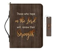 COEQINE Men Browm Bible Book Case, Western Style Church Book Cover, Those Who Hope in The Lord Will Renew Their Strength Church Book Cover Tote Handbag with Waterproof Bookmark Size L