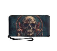 COEQINE Men Wallet Leathger Cool Skull Print Halloween Purse with Handles Slim Wallets Zipper Pouch Leather Cell Phone Handag for Cash Card Holder