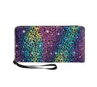 COEQINE Men's Wallet Slim Soft Leather Leopard Rainbow Print Pu Cellphone Zipper Pouch Design Zip Around Clutch Ladies Travel Coin Purse