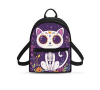 COEQINE Mini Backpack Purse for Women Goth Cat Backpack Handbag With Front Pocket Lightweight Bookbag With Shoulder Strap Travel Bookbag for Ladies Day Of The Dead Party
