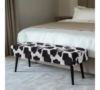 COEQINE Modern Farmhouse Bench Cover Dining Bench Cover Rectangle Slipcover Cow Print Black White Seat Protector for Contemporary Kitchen Decor