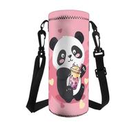 COEQINE Neoprene Bottle Holder for Kids Panda Ice Cream Print Cute Water Carrier Bag with Shoulder Strap Travel Drawstring Fit Metal Stainless Steel Bottle Holder for Gym Running Sport Bicycle