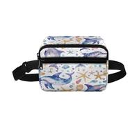 COEQINE Ocean Animal Cartoon Fanny Pack for Girls Waist Pack with Zipper Pocket Lightweight Machine Washable Crossbody Bag for Women Whale Ocean Sea Animal Girls White Bag for Hiking Cycling