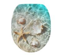 COEQINE Ocean Toilet Covers Lid Summer Style Starfish Shell Print Large Toilet Lid Cover for Most Standard Lightweight Porable Fashion Soft Plush Toilet Cover for Decoration