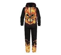 COEQINE One-Pieces Pajamas For Men,Skull Fire Fall Winter Soft Warm Long Sleeves for Homewear,Nightmare Before Christmas Pajamas Size XL
